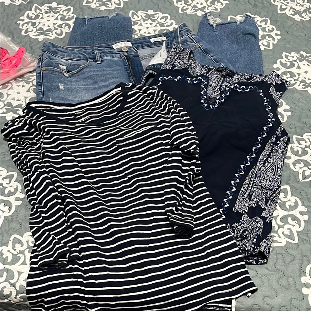 Navy and White Striped Women's Top: tank and Jeans bundle!!